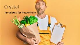  Presentation with courier - Presentation design featuring young-handsome-man-wearing-courier background and a yellow colored foreground