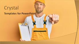  Presentation with courier - Amazing presentation theme having young-handsome-man-wearing-courier backdrop and a yellow colored foreground