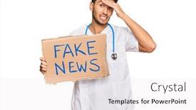  Presentation with fake news - Slide set consisting of young-handsome-man-wearing-doctor background and a white colored foreground