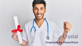  Presentation with handsome - Presentation design having young-handsome-man-wearing-doctor background and a sky blue colored foreground