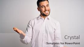  Presentation with elegant man in glasses optics - PPT theme consisting of young-handsome-man-wearing-elegant background and a light gray colored foreground