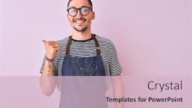  Presentation with employee - Presentation theme having young-handsome-man-wearing-employee background and a lemonade colored foreground