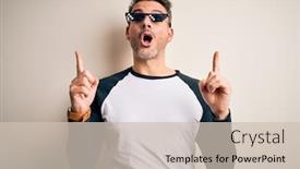  Presentation with fingers - PPT theme featuring young-handsome-man-wearing-funny background and a soft green colored foreground