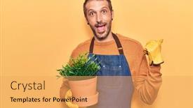  Presentation with young plant - Cool new slides with young-handsome-man-wearing-gardener backdrop and a yellow colored foreground
