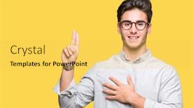  Presentation with glasses - Cool new PPT theme with young-handsome-man-wearing-glasses backdrop and a yellow colored foreground