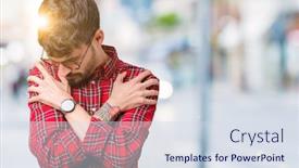  Presentation with self care - PPT layouts enhanced with young handsome man wearing glasses over isolated background hugging oneself happy and positive smiling confident self love and self care background and a sky blue colored foreground