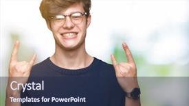  Presentation with rock star - PPT theme consisting of young handsome man wearing glasses background and a navy blue colored foreground