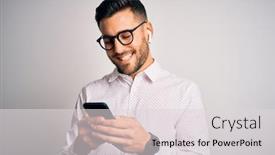  Presentation with glasses - PPT theme featuring young-handsome-man-wearing-glasses background and a light gray colored foreground