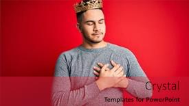  Presentation with crown - Presentation design enhanced with young-handsome-man-wearing-golden background and a red colored foreground