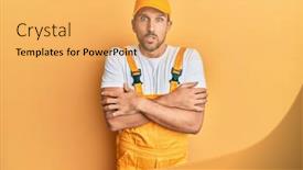  Presentation with handyman - Beautiful theme featuring young-handsome-man-wearing-handyman backdrop and a yellow colored foreground