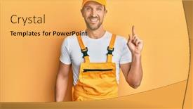  Presentation with handyman - Cool new slides with young-handsome-man-wearing-handyman backdrop and a yellow colored foreground
