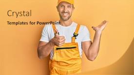  Presentation with handyman - Cool new PPT theme with young-handsome-man-wearing-handyman backdrop and a yellow colored foreground