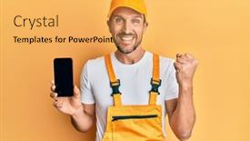  Presentation with handyman - Slides with young-handsome-man-wearing-handyman background and a yellow colored foreground