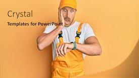  Presentation with handyman - Theme featuring young-handsome-man-wearing-handyman background and a yellow colored foreground