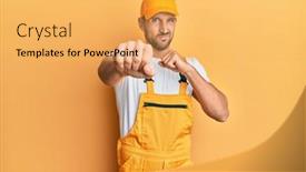  Presentation with violence - Amazing PPT theme having young-handsome-man-wearing-handyman backdrop and a yellow colored foreground
