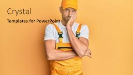  Presentation with young man wearing a hat - Slide set featuring young-handsome-man-wearing-handyman background and a yellow colored foreground