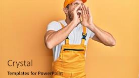  Presentation with handyman - Cool new presentation design with young-handsome-man-wearing-handyman backdrop and a gold colored foreground