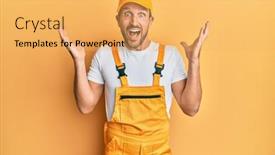  Presentation with handyman - Beautiful slide deck featuring young-handsome-man-wearing-handyman backdrop and a yellow colored foreground