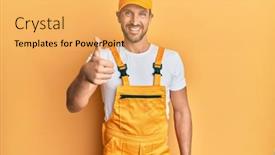  Presentation with handyman - PPT theme enhanced with young-handsome-man-wearing-handyman background and a yellow colored foreground