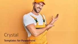 Presentation with handyman - Presentation theme featuring young-handsome-man-wearing-handyman background and a gold colored foreground