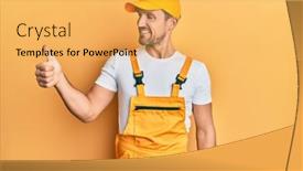  Presentation with handyman - Audience pleasing slides consisting of young-handsome-man-wearing-handyman backdrop and a yellow colored foreground