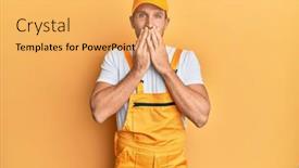  Presentation with handyman - Audience pleasing PPT theme consisting of young-handsome-man-wearing-handyman backdrop and a yellow colored foreground