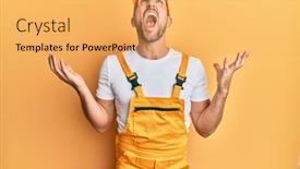  Presentation with handyman - Presentation design enhanced with young-handsome-man-wearing-handyman background and a yellow colored foreground