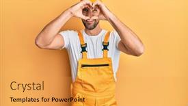  Presentation with handyman - Slide set with young-handsome-man-wearing-handyman background and a yellow colored foreground