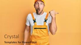  Presentation with handyman - Colorful theme enhanced with young-handsome-man-wearing-handyman backdrop and a gold colored foreground