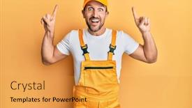  Presentation with handyman - Slide deck enhanced with young-handsome-man-wearing-handyman background and a gold colored foreground