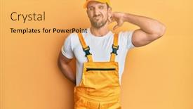  Presentation with handyman - PPT layouts with young-handsome-man-wearing-handyman background and a yellow colored foreground