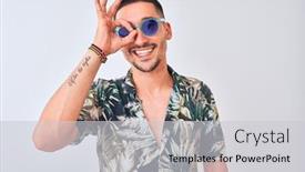  Presentation with hawaiian - PPT theme with young-handsome-man-wearing-hawaiian background and a light gray colored foreground