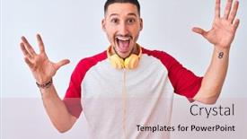  Presentation with headphones - Presentation featuring young-handsome-man-wearing-headphones background and a coral colored foreground