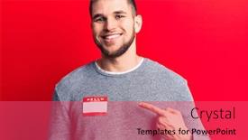  Presentation with hello my name - Cool new PPT theme with young-handsome-man-wearing-hello backdrop and a red colored foreground