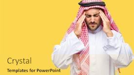  Presentation with migraine - Theme having young handsome man wearing keffiyeh over isolated background with hand on head for pain in head because stress suffering migraine background and a yellow colored foreground