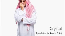  Presentation with anxiety - Colorful presentation enhanced with young handsome man wearing keffiyeh over isolated background looking stressed and nervous with hands on mouth biting nails anxiety problem backdrop and a white colored foreground