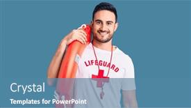  Presentation with lifeguard - Cool new presentation theme with young-handsome-man-wearing-lifeguard backdrop and a teal colored foreground