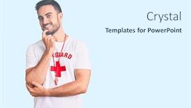  Presentation with lifeguard - Presentation design enhanced with young-handsome-man-wearing-lifeguard background and a sky blue colored foreground