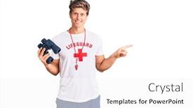  Presentation with lifeguard - PPT layouts having young-handsome-man-wearing-lifeguard background and a white colored foreground