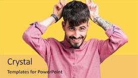  Presentation with young man wearing a hat - Amazing PPT layouts having young handsome man wearing pink backdrop and a  colored foreground