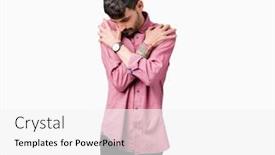  Presentation with self love - Cool new theme with young handsome man wearing pink shirt over isolated background hugging oneself happy and positive smiling confident self love and self care backdrop and a white colored foreground