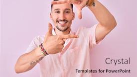  Presentation with frame pink - Presentation design featuring frames - young handsome man wearing pink background and a lemonade colored foreground