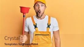  Presentation with plumber - PPT theme with young-handsome-man-wearing-plumber background and a yellow colored foreground