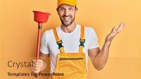  Presentation with plumber - PPT theme with young-handsome-man-wearing-plumber background and a yellow colored foreground