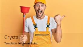  Presentation with plumber - Beautiful slide set featuring young-handsome-man-wearing-plumber backdrop and a gold colored foreground