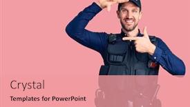  Presentation with police photography - Presentation theme having young-handsome-man-wearing-police background and a coral colored foreground