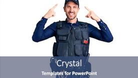  Presentation with great idea - Slide set with young-handsome-man-wearing-police background and a ocean colored foreground