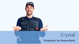  Presentation with welcome - Slide set consisting of young-handsome-man-wearing-police background and a light blue colored foreground