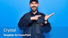  Presentation with police police - Theme having young-handsome-man-wearing-police background and a ocean colored foreground