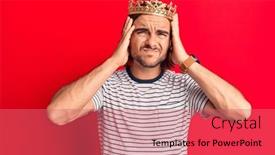  Presentation with crown - Presentation design with young-handsome-man-wearing-prince background and a coral colored foreground